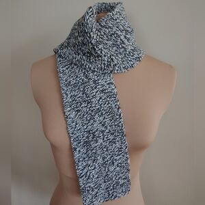 EUC Scarf Cotton Handknit Navy Gray Ivory Garter Stitch Winter